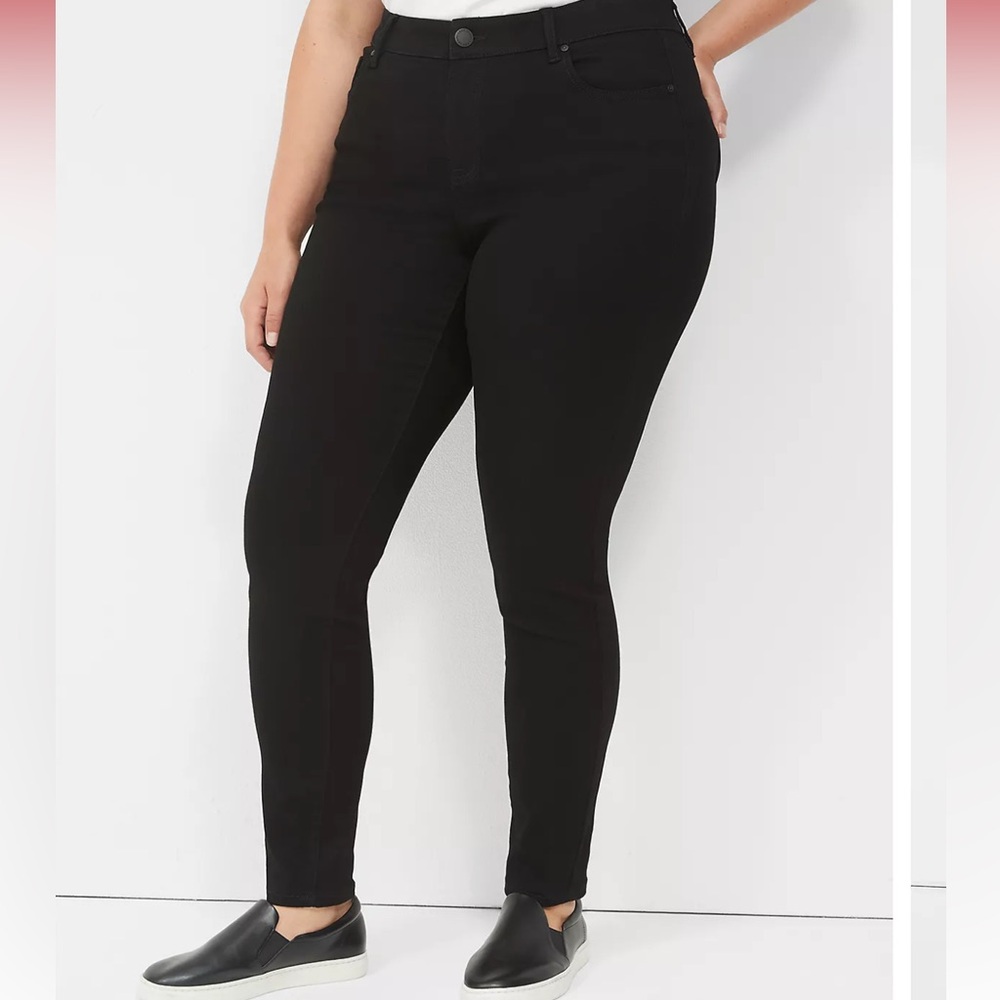 Lane Bryant Signature Fit Sateen Skinny Jean, Black Denim - Picture 2 of 10